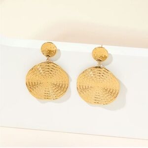 14k Gold Plated Boho Round Textured Drop Earrings